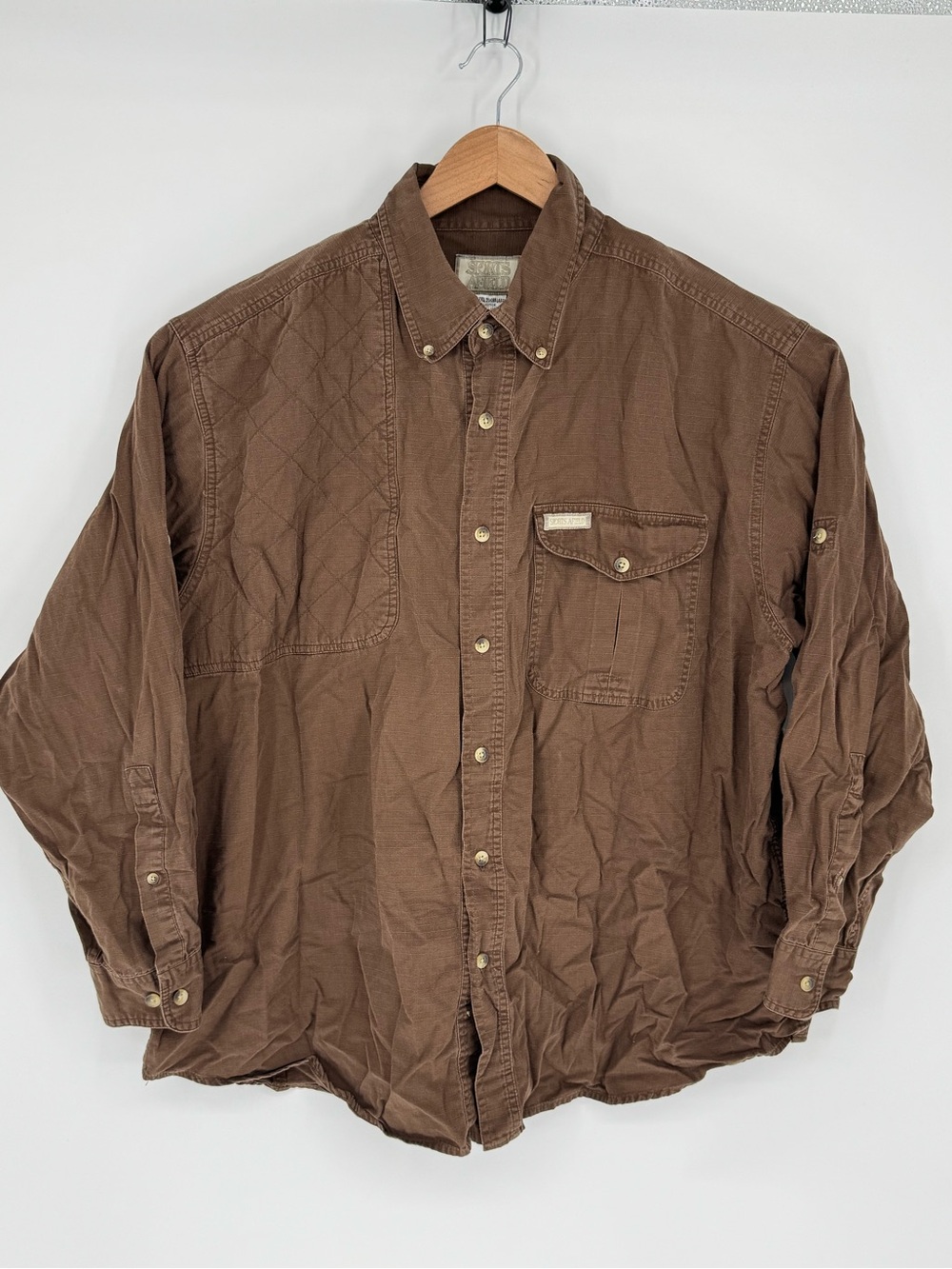 SPORTS AFIELD Shooting Shirt Mens 2XL Brown Padded Right Shoulder Ripstop F0